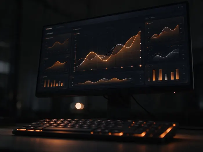 Monitor con una dashboard di analisi in modalità scura